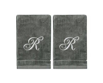 2 Dark Gray Towels with Silver Letter R