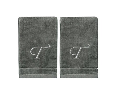 2 Dark Gray Towels with Silver Letter T