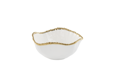 Medium Ceramic Beaded White/ Gold Salad Bowl