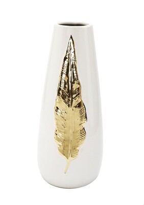 Medium White Ceramic Vase With Gold Leaf