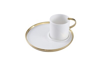 White & Gold Cappuccino Cup & Plate