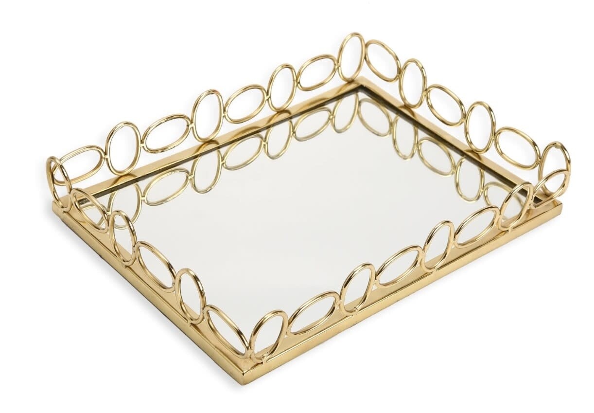 Rectangle Mirror Tray w/ Oval Loops