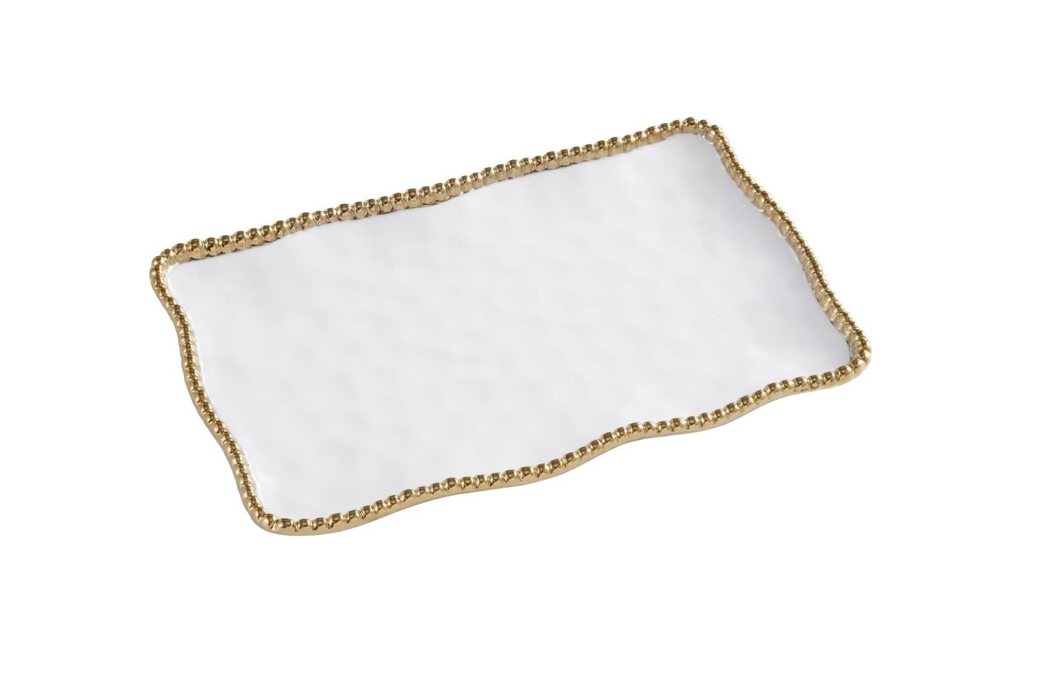 Medium Rectangle White & Gold Beaded Platter