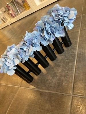 6 Black Tube Vase with Light Blue Hydrangeas