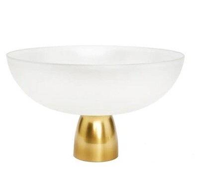 Shallow White Glass Bowl on Gold Base