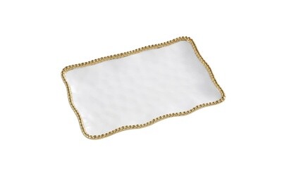 Small Rectangle White & Gold Beaded Platter