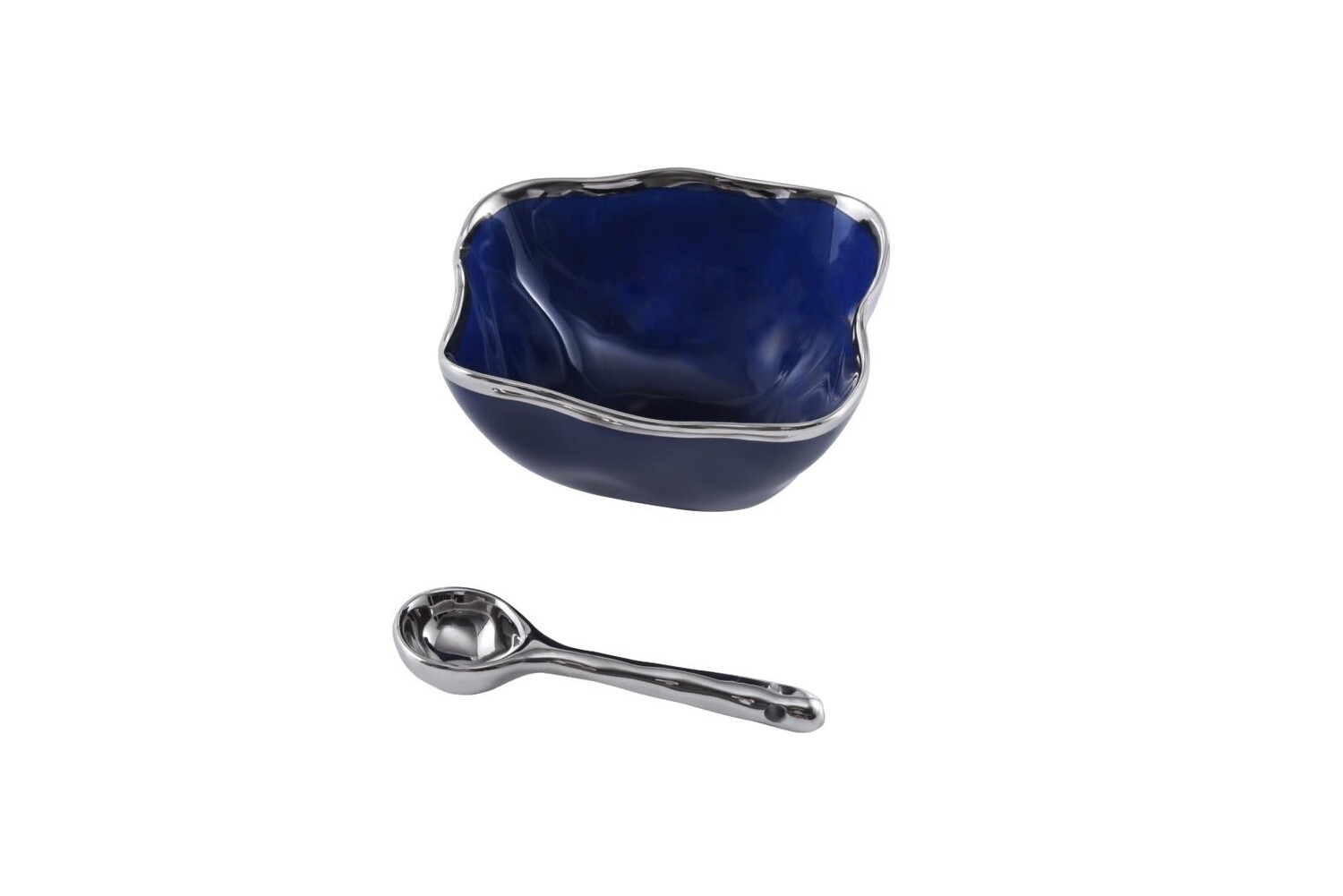 Square Blue &amp; Silver Bowl and Spoon