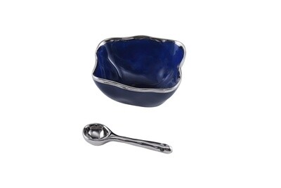 Square Blue & Silver Bowl and Spoon