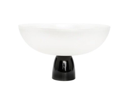 Shallow White Glass Bowl on Black Base