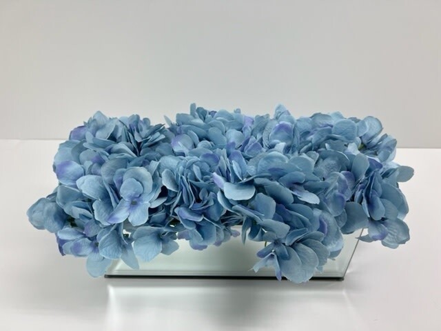 12&quot; Mirror Vase with Light Blue Hydrangeas