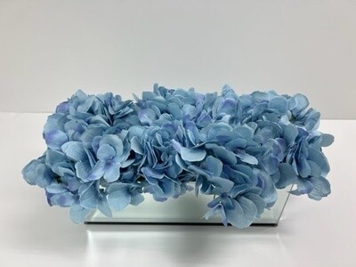 12" Mirror Vase with Light Blue Hydrangeas