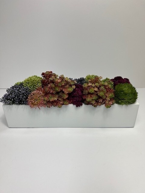 Floral Arrangement in 20 Inch White Rectangle Planter