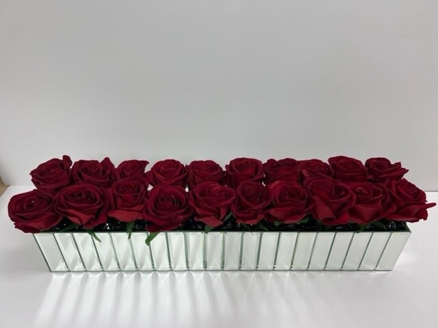 24" Line Mirror Vase with Red Roses