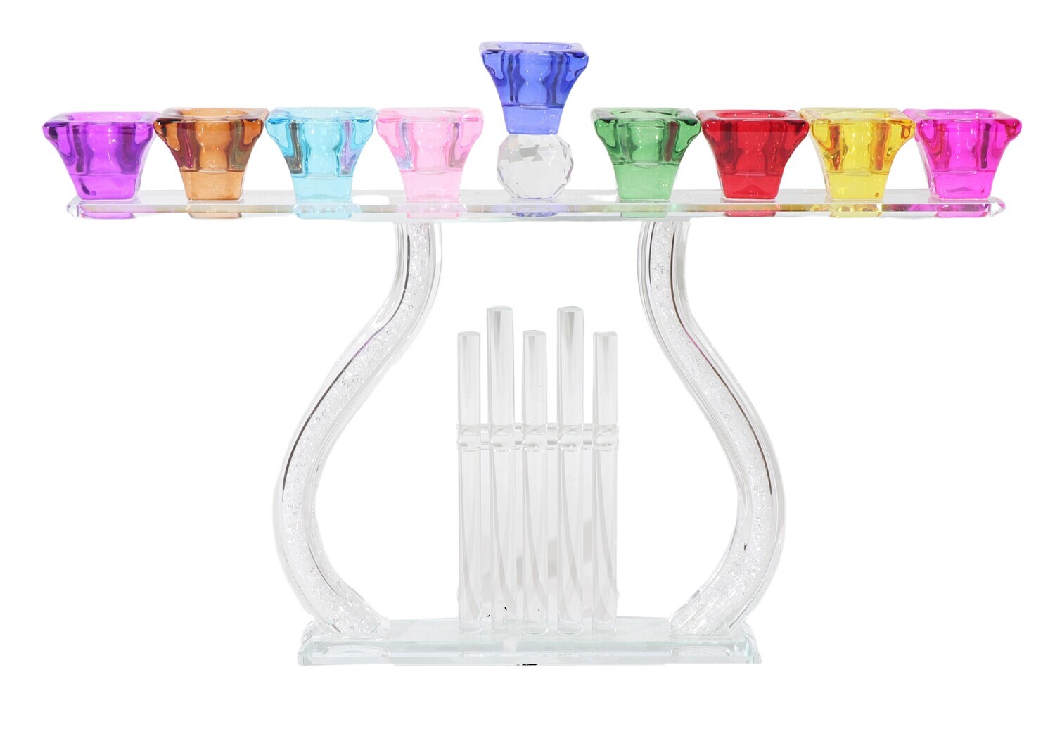 Crystal Menorah With Colored Cups 14.5 x 8