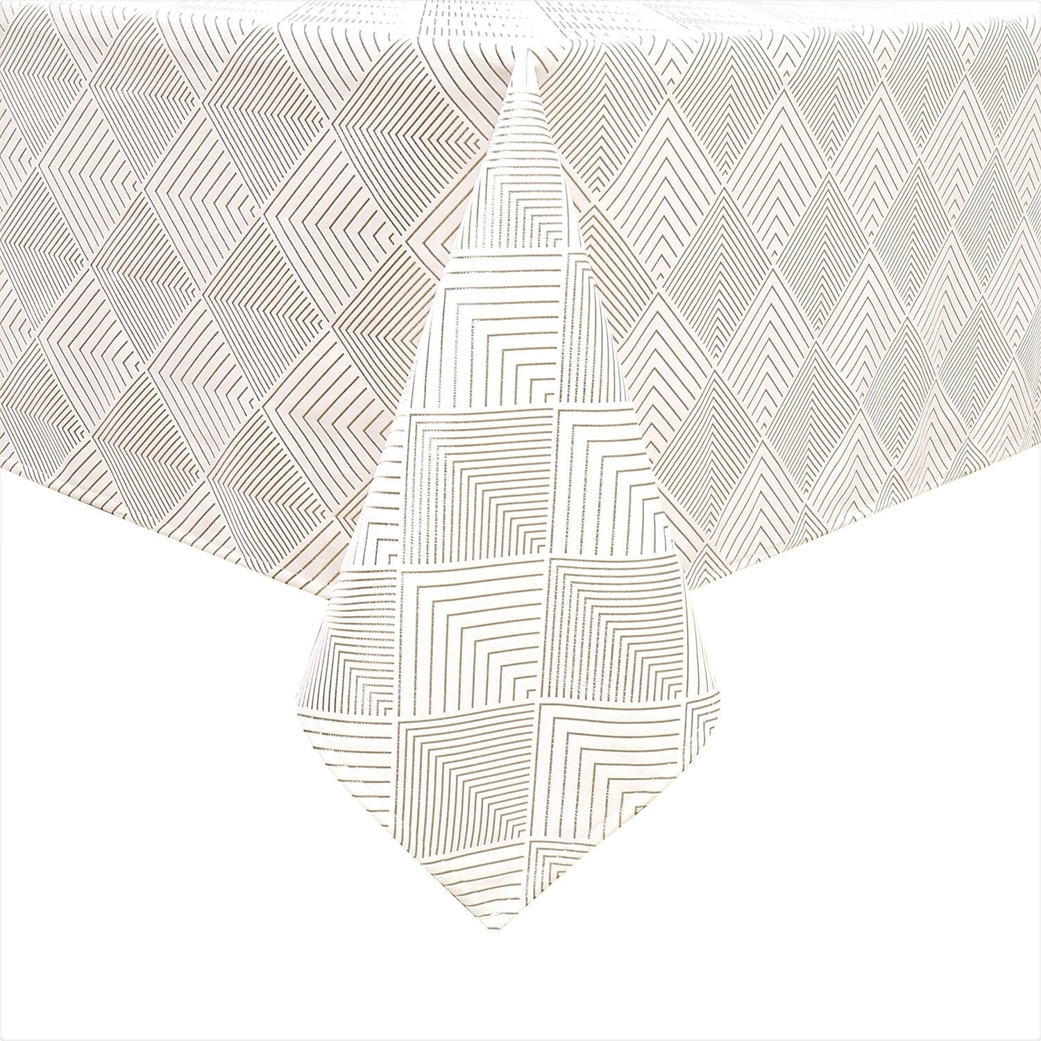 TC1407- 70 x 144 Jacquard Geometric Silver Tablecloth