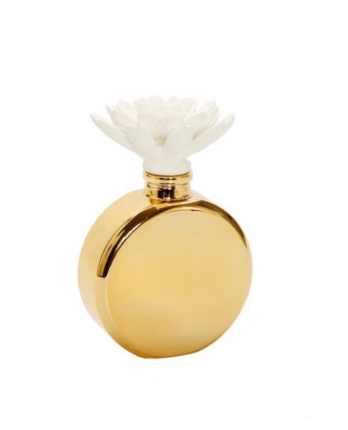 Gold Bottle with White Flower Diffuser