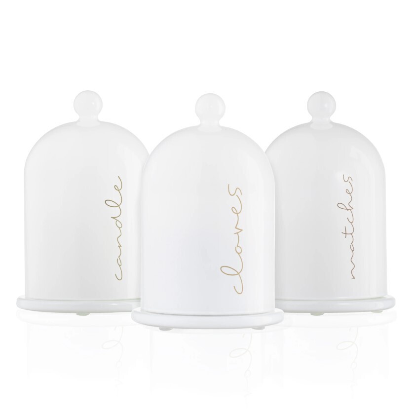 Bell Dome Glass Set White & Gold Set of 3