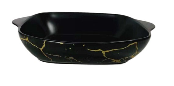 Matte Black w/ Gold Marble Rectangle Dish