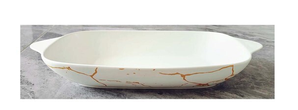 Matte White w/ Gold Marble Rectangle Dish