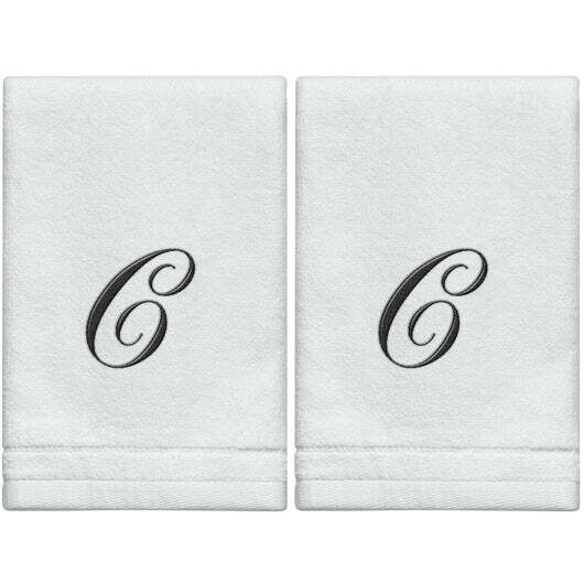 2 White Towels with Black Letter C