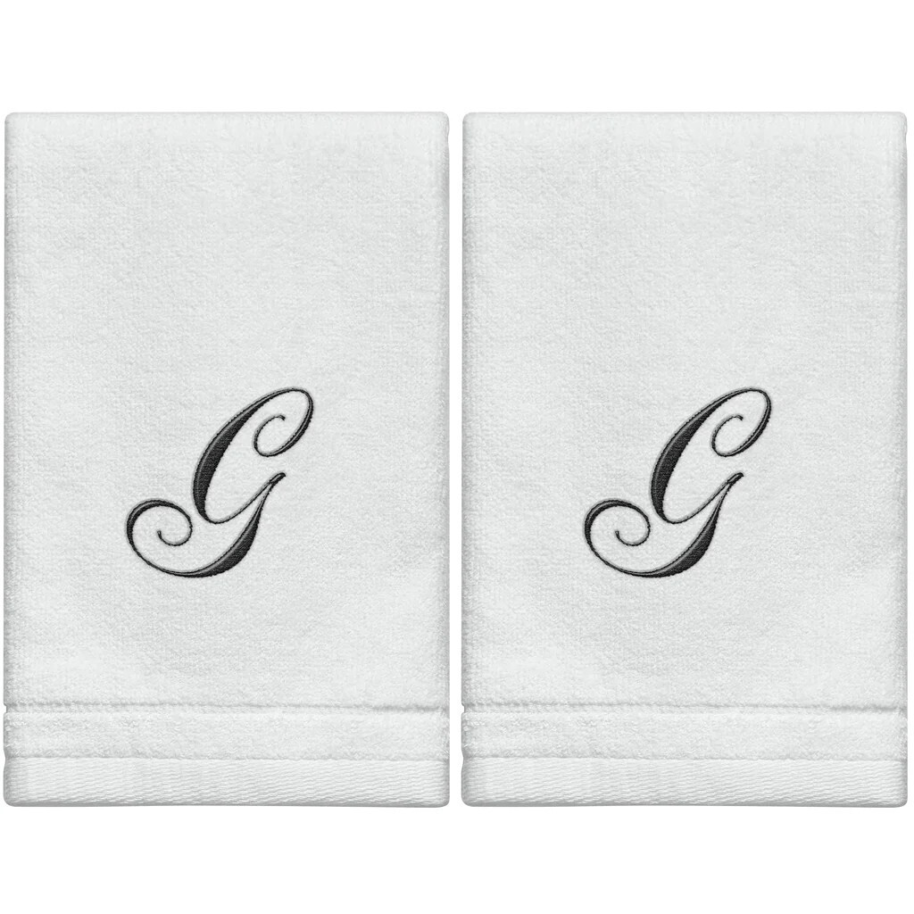 2 White Towels with Black Letter G