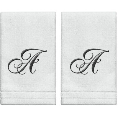 2 White Towels with Black Letter A
