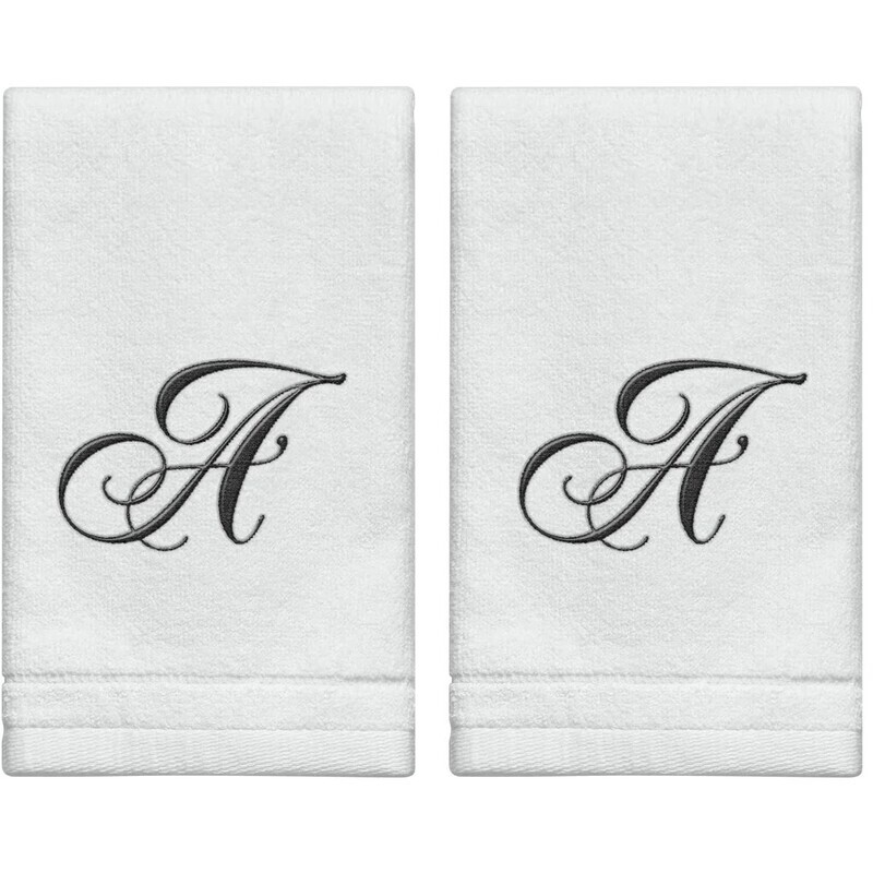 2 White Towels with Black Letter A