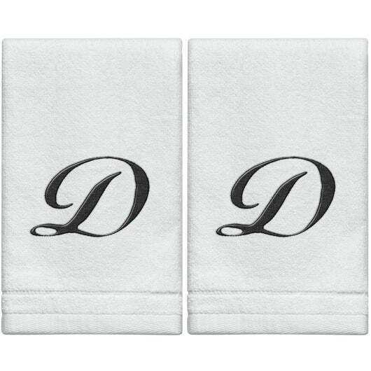 2 White Towels with Black Letter D