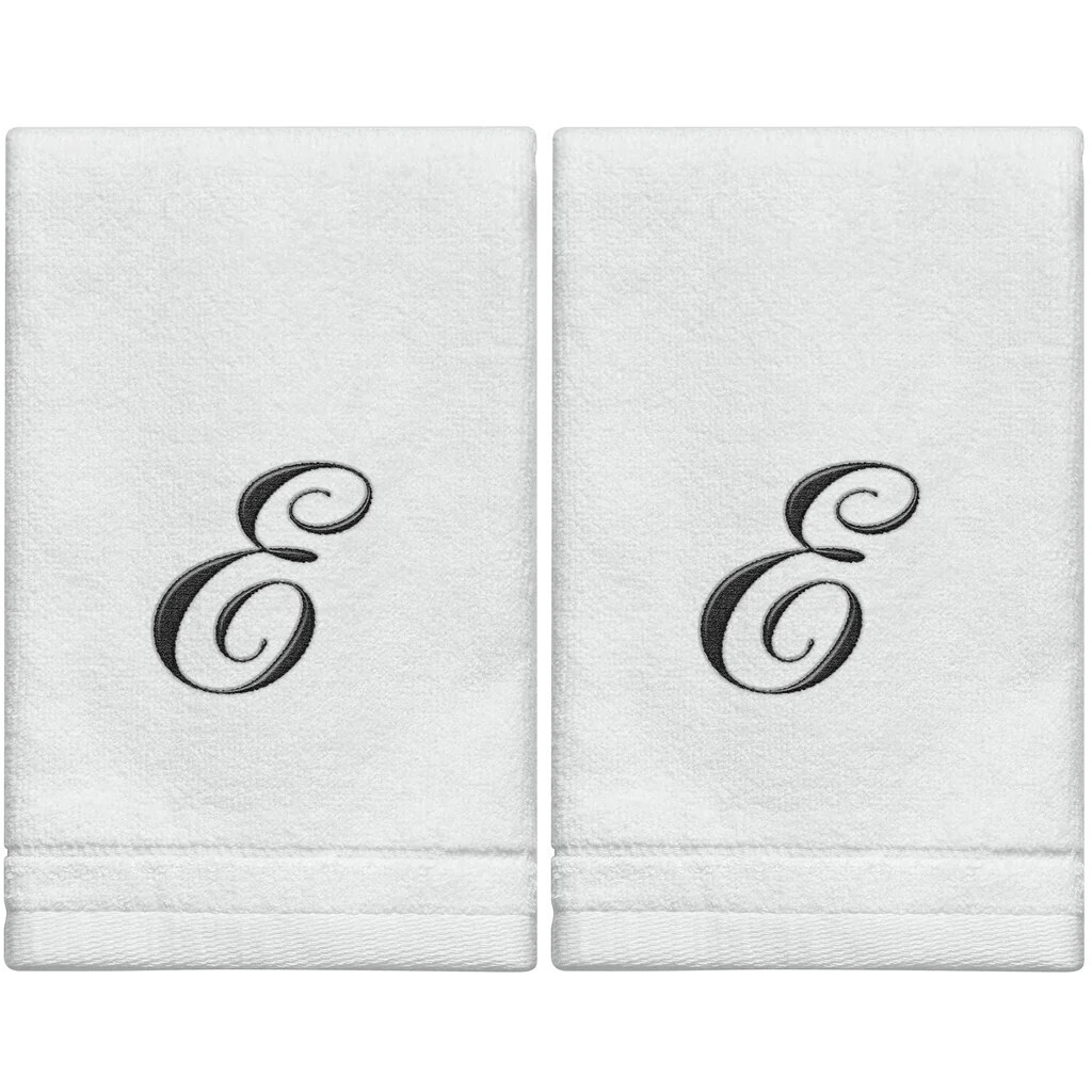 2 White Towels with Black Letter E