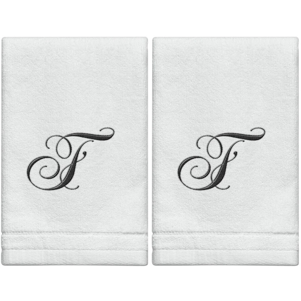 2 White Towels with Black Letter F