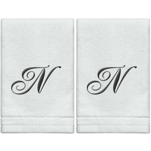 2 White Towels with Black Letter N