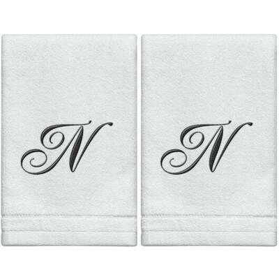 2 White Towels with Black Letter N