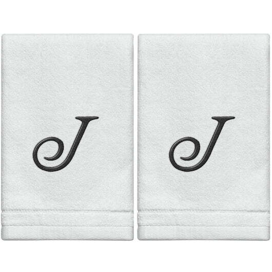 2 White Towels with Black Letter J