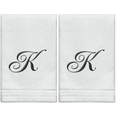 2 White Towels with Black Letter K