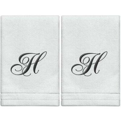 2 White Towels with Black Letter H