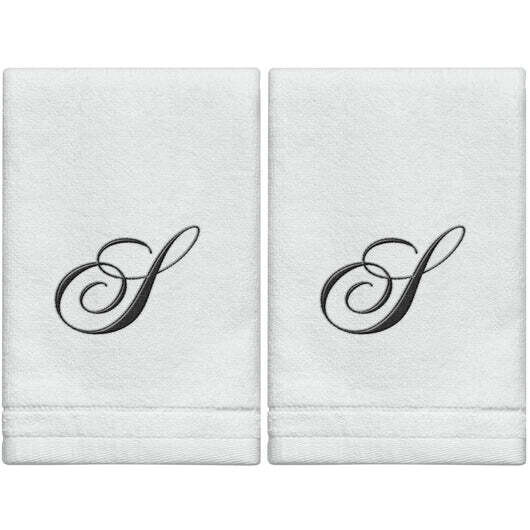 2 White Towels with Black Letter S
