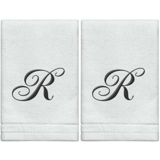 2 White Towels with Black Letter R