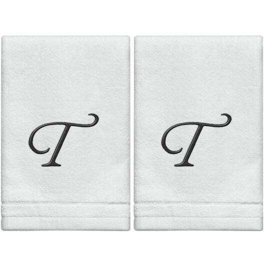 2 White Towels with Black Letter T