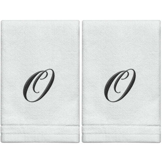 2 White Towels with Black Letter O