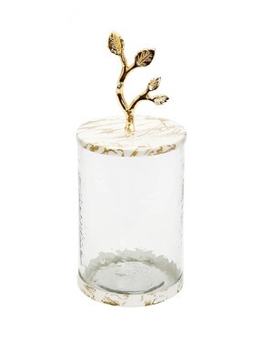 Medium Marble Lucite Canister With Leaf Handle