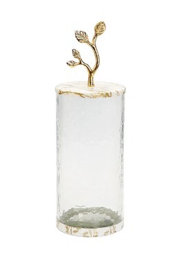 Large Marble Lucite Canister With Leaf Handle