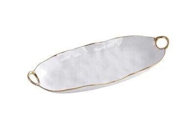 Deep Handle White & Gold Oval Platter