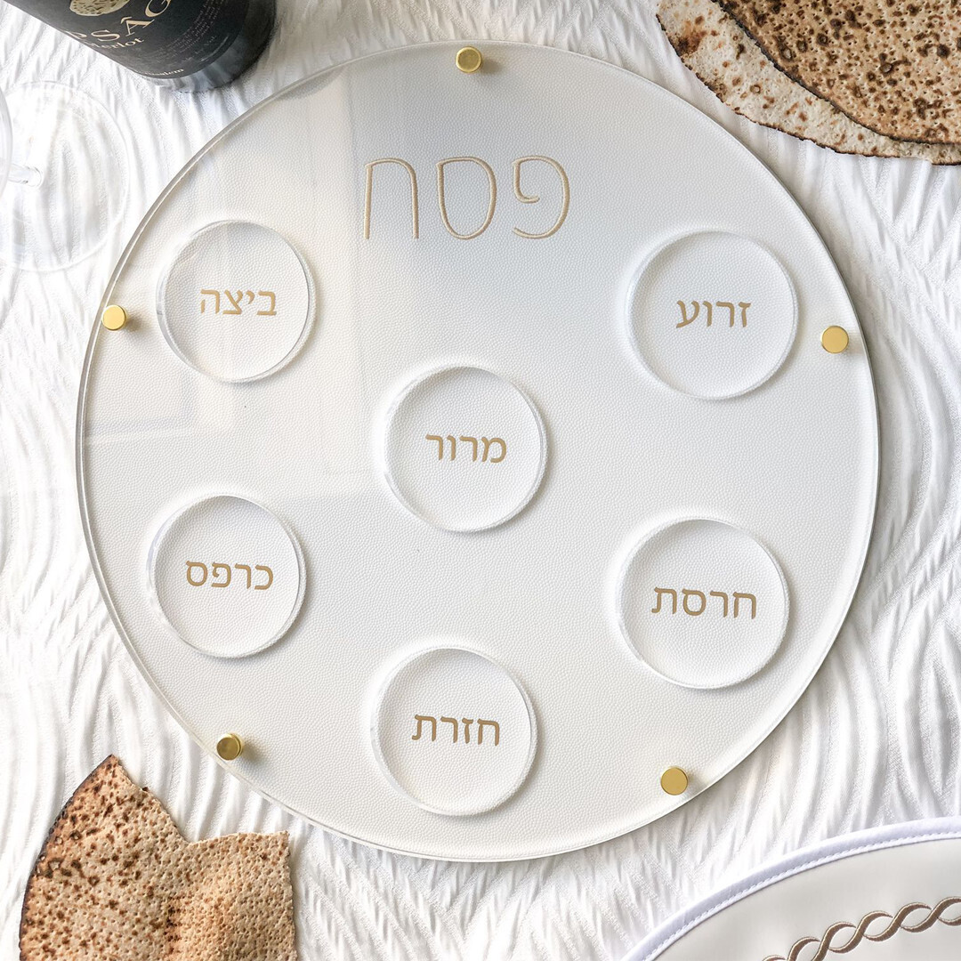 Lucite Seder Plate with Leatherette Backing Gold