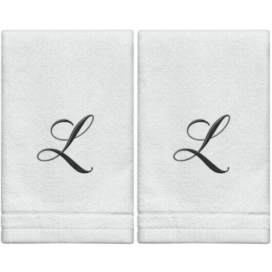 2 White Towels with Black Letter L