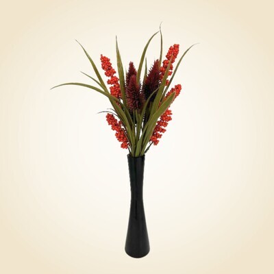 Black Bud Vase with Thistle and Berry Grass Flowers