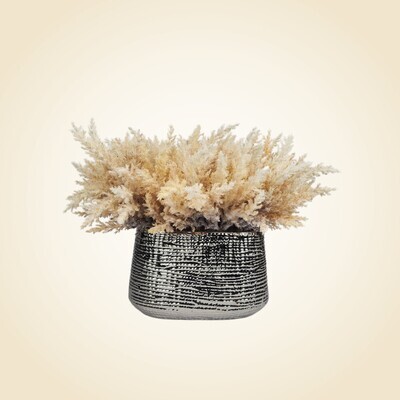 Silver Textured Vase With Pampas