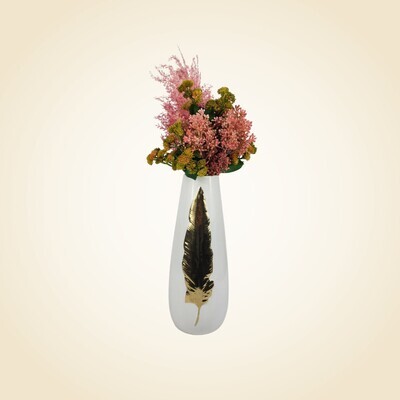 Large White Ceramic Vase With Gold Leaf with Flowers