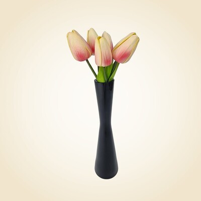 Black Bud Vase with Pink Tulips