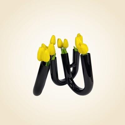 Novelty Black 6 Tube Vase with Yellow Tulips