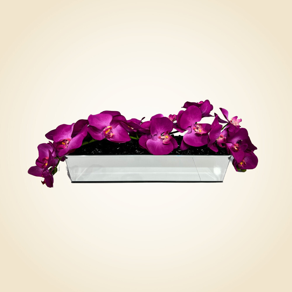 18&quot; Mirror Vase with Arched Purple Orchids